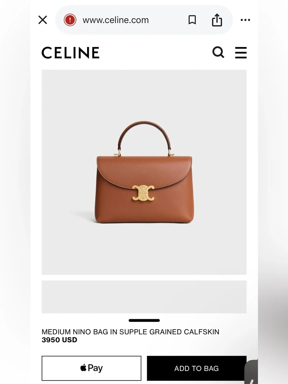 Celine Medium Nino Bag in Supple Grained Calfskin Leather in Tan